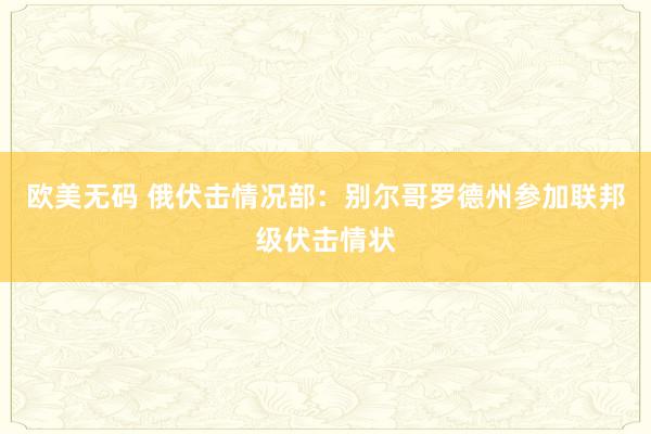 欧美无码 俄伏击情况部：别尔哥罗德州参加联邦级伏击情状